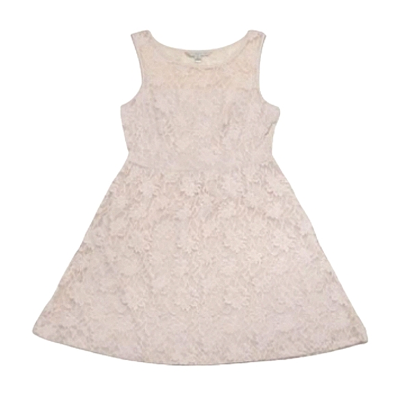 LC Lauren Conrad Cream Lace Dress Mini A-Line Pink Lacey Sleeveless Sheer Floral - Picture 1 of 17